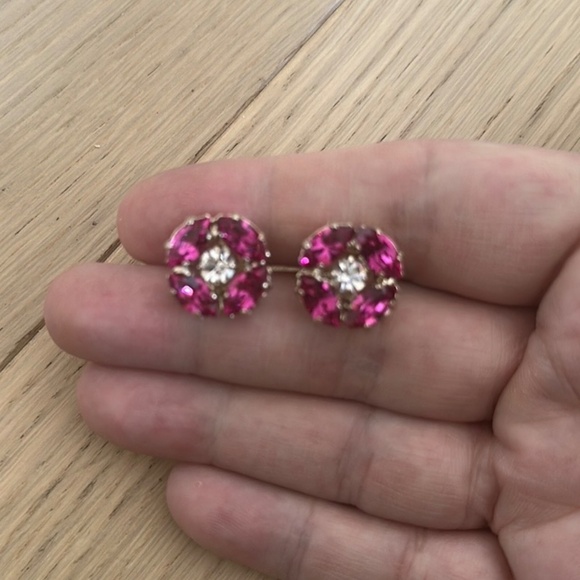 REBEKAH PRICE Fuschia and Crystal Clear Swarovski in Gold Earrings - Picture 3 of 6